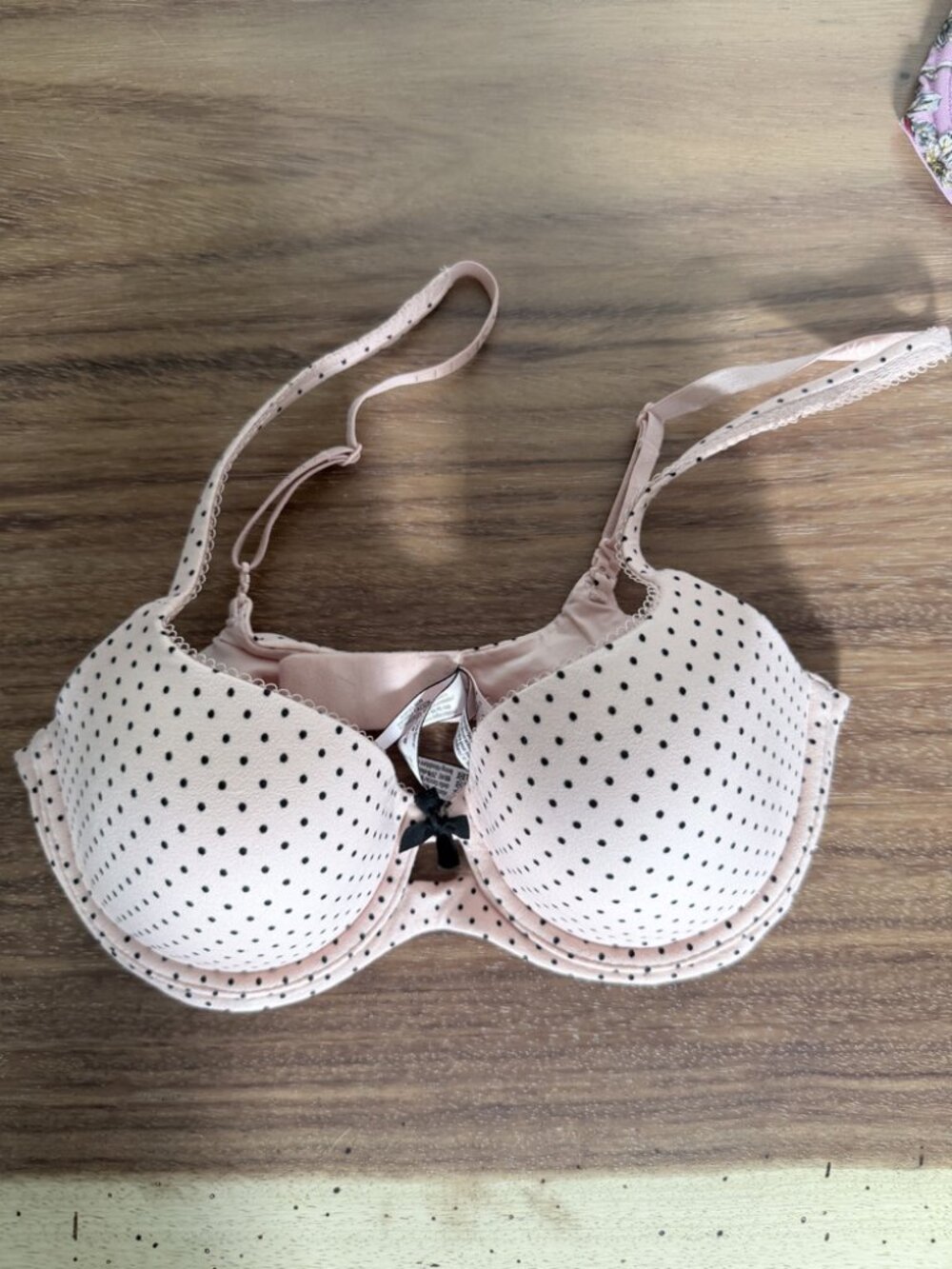 Victoria's Secret Body by Victoria 32D Pink Black Polka Dot Lined Demi Bra